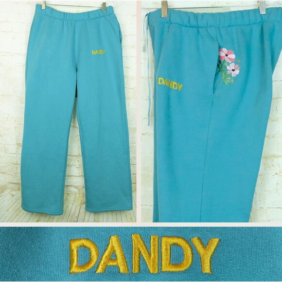 Dandy Worldwide Sweatpants Womens XL Blue Gift Giving Floral Embroidered Lounge - Picture 1 of 16